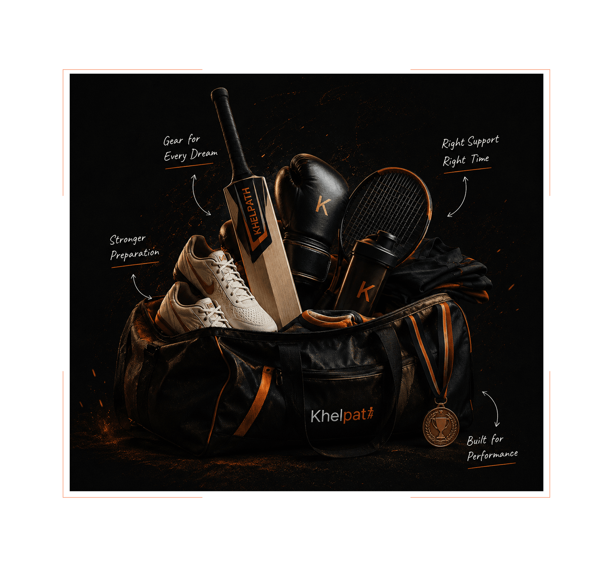 A kit bag full of sports equipment with verified labels